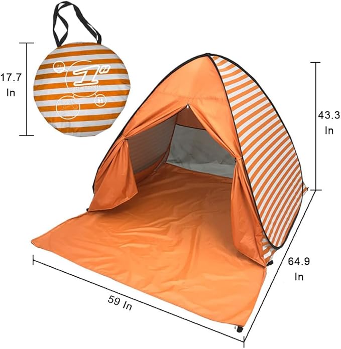 Pop Up Beach Tent Shade Sun Shelter UPF 50+ Canopy Cabana 2-3 Person for Adults Baby Kids Outdoor Activities Camping Fishing Hiking Picnic Touring (Orange Stripes)