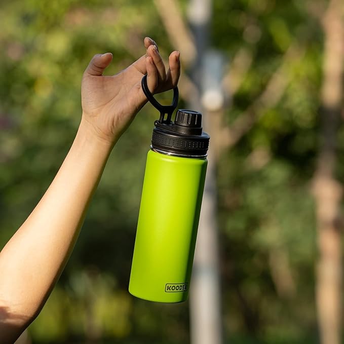 koodee Water Bottle-16 oz Stainless Steel Double Wall Vacuum Insulated Water Bottle for Gorls and Women, Reusable Metal Water Flask with Leakproof Spout Lid (Apple Green)