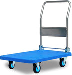 Heavy Duty Flatbed Hand Cart with Mute Wheels Foldable Metal Handle Ideal for Transporting Baggage & Books 300 Size Plastic Platform Truck Push Trolley for Moving