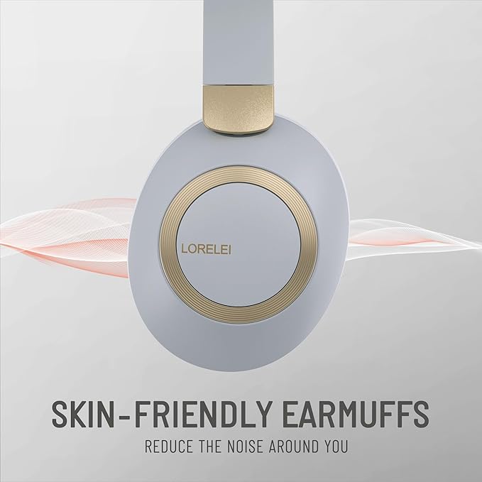 LORELEI B-C6 Wireless Over Ear Headphones, 50H Playtime Foldable Lightweight Bluetooth Headsets, Deep Bass, Built-in Microphone, Memory Foam Earmuff, for Travel, Home Office (Smoke Gray)