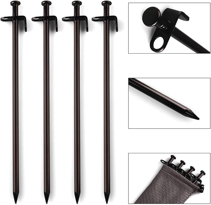 Heavy Duty Steel Tent Stakes - Tarp Pegs Camping Stakes for Outdoor Camping Canopy and tarp, 12 inch 8/10/12PC Pack