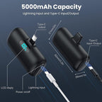 Mini Portable Charger 5000mAh Power Bank,15W PD USB C Cell Phone Portable Power, LCD Display Battery Pack Compatible With iPhone 15/15 Plus/15 Pro/15 Pro Max/Android/Samsung/Moto/LG (Type-C Only)