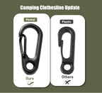 Portable Travel Clothesline Cord, Caudblor Adjustable 33ft Camping Clothes line, Laundry Drying Rope for Hotel Trip, Cruise, Outdoor/Indoor, with 12Pcs Stoppers, Windproof Clothespins