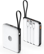 VRURC Portable Charger with Built-in 4 Cables, 10000mAh Battery Pack PD 20W for iPhone, 22.5W USB C Travel Power Bank for iPhone 16 15 14 13 Samsung Galaxy S23 S22 Google Android Phones, Whtie