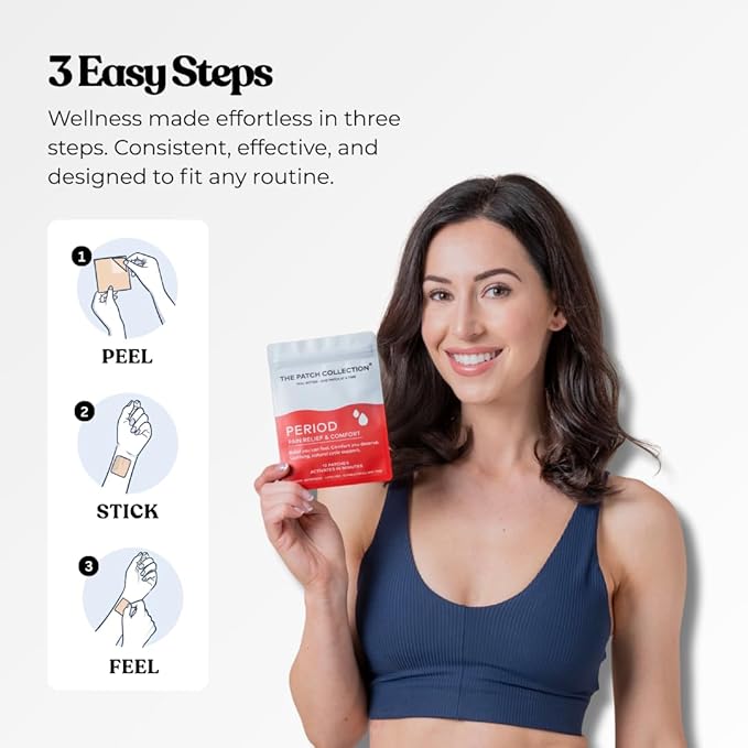 The Patch Collection® – Period Pain Relief Patch | Menthol, Turmeric, Valerian Root, Green Tea, Pomegranate Oil (Pack of 12)