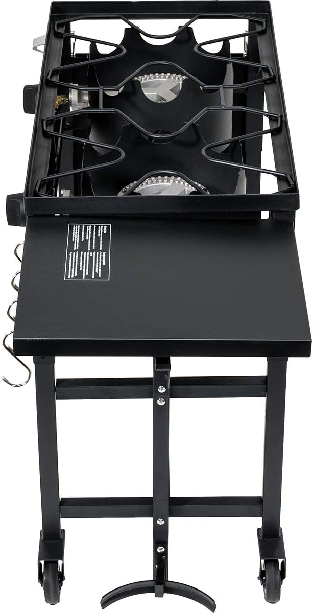 Barton Outdoor Camping Propane Double Burner Stove 2 Folding Cook Cooking Station Stand Picnic BBQ Grill 58,000 BTU, Black