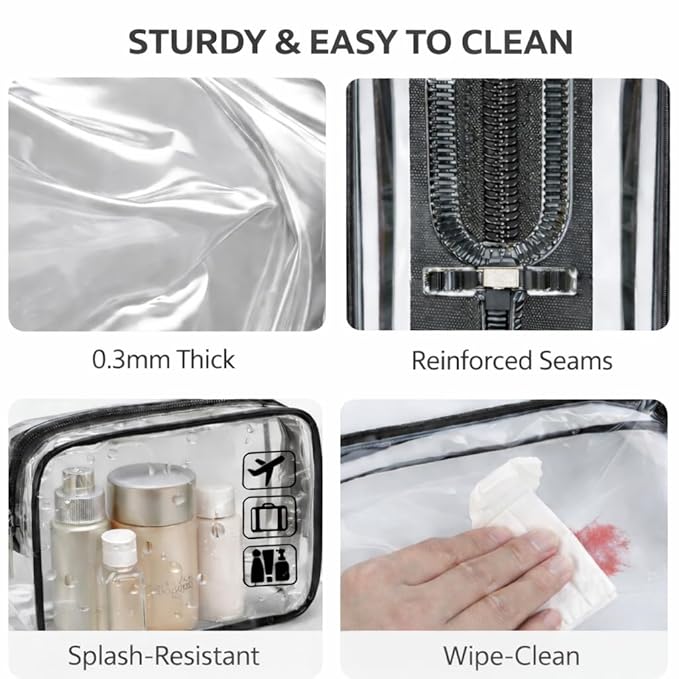 F-color TSA Approved Toiletry Bag 5 Pack Medium - Clear Makeup Bag Travel Quart Size for Women Men, Clear Cosmetic Bag Airport Airline Compliant Carry on Bag, 7.5×5.5×2.2", 5 Colors