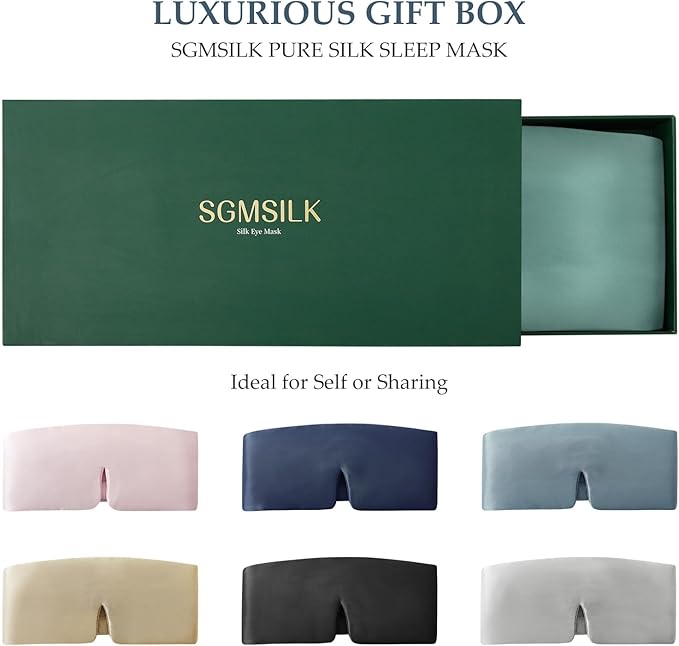 100% Mulberry Silk Sleep Mask, Large Size Travel Eye Masks for Side Sleepers, Adjustable Sleeping Mask for Women and Men, 100% Blackout Eye Mask for Sleeping Champagne