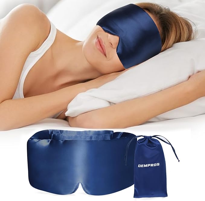 Mulberry Silk Sleep Mask for Side and Back Sleepers, Blackout Eye Mask for Sleeping for Women Men with Adjustable Wide Band, Comfortable Soft Pressureless Eye Cover for Sleeping in Large Size