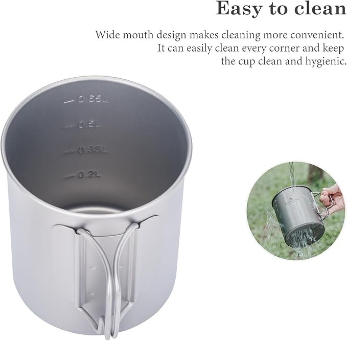 iBasingo 750ml Titanium Pot Camping Mug with Lid Tea Outdoor Ultra-light Coffee Water Cup Portable Hiking Backpacking Cooking Kit Picnic Cooking Kit with Foldable Handle Ti3037D