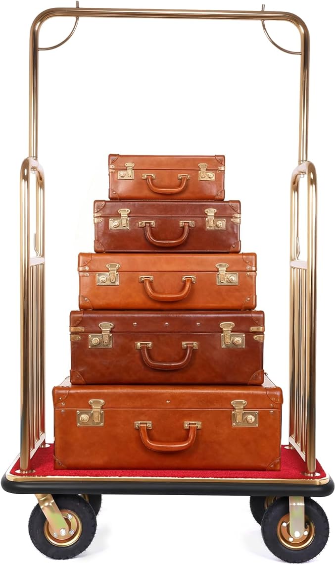 Generic Hotel Luggage Cart 39Lx19Wx68H Inch Bellman Cart with 881lb Load Capacity 8-inch Silent Rubber Casters Carpet Deck Bumper Rails Hotel Service Trolley for Commercial Use Condos Resorts