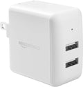 Amazon Basics 24W Dual Port USB-A Wall Charger, Fast Portable (12W, 2.4A per port), Multiple Device Compatible for Phones (iPhone 16/15/14/13/12/11/X, Samsung, and more), non-PPS, White