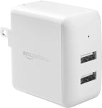 Amazon Basics 24W Dual Port USB-A Wall Charger, Fast Portable (12W, 2.4A per port), Multiple Device Compatible for Phones (iPhone 16/15/14/13/12/11/X, Samsung, and more), non-PPS, White