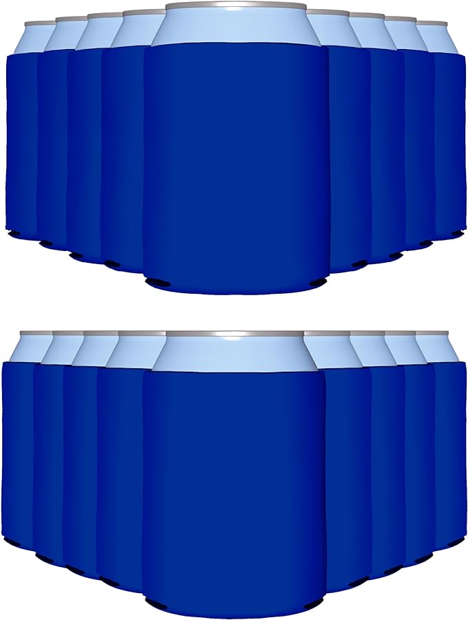 PartyPrints 100 Pack Royal Blue Blank Can Cooler Sleeves, Customizable Bulk Insulated Foam for Beer, Collapsible Plain Drink Holder, Cold Soda Insulator, 12oz Regular, 16oz Tall Cans