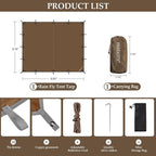 Camping Tarp Tent Portable Multifunctional Bushcraft Backpacking Tear-Resistant Fabric Rain Fly Tarps Awning Shelter Lightweight Waterproof Tarp(10×10 tarp)