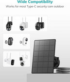 ZUMIMALL 3W Solar Panel for Outdoor Camera Wireless Camera,X2/X1/F5, IP66 Waterproof Solar Panel with 10Ft Type C Charge Cable, Power Supply for Security Camera（Type C Port）