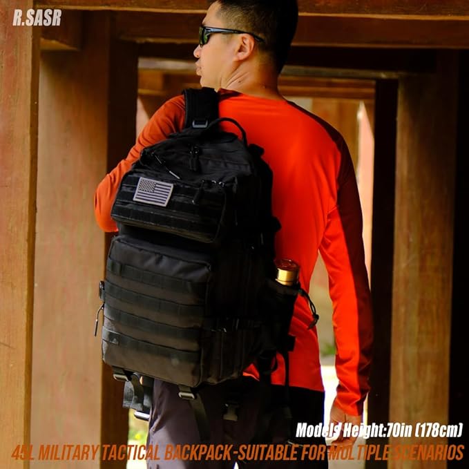 Military Tactical Backpack 45L Large Tactical Backpack for Men, Hiking Rucksack With Bottle Holder