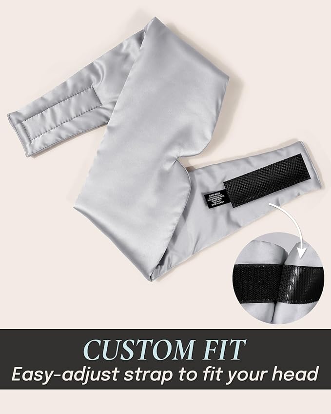 Zenssia Satin Sleep Mask for Women and Men, Lightweight Padded Eye Mask with Adjustable Strap, Comfort Blackout for Travel and Nap - Silver Grey