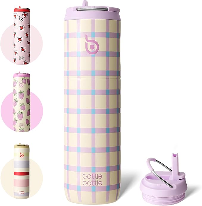 BOTTLE BOTTLE Insulated Water Bottle 24oz with Straw Lid and Handle for Sports Travel Gym Stainless Steel Water Bottles Double-Wall Vacuum Metal Leak Proof BPA-Free