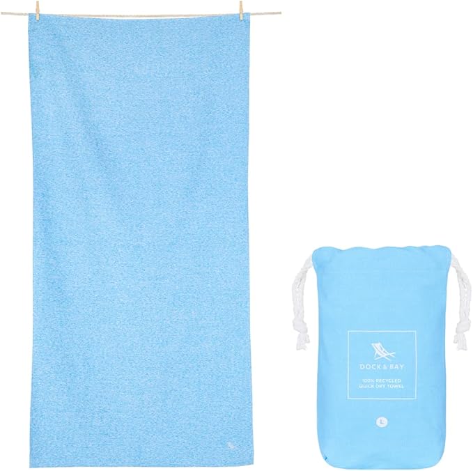 Dock & Bay Customized Beach Towel - Quick Dry, Sand Free - Compact, Lightweight - 100% Recycled - Includes Bag - Essential - Lagoon Blue - Large