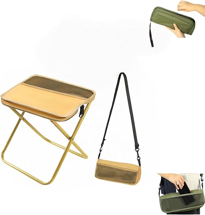 Portable Camping Stool and Folding Small Chair - Compact Folding Stool, Picnic Hiking Fishing Outdoor Footstool for Hiking and Trekking(Khaki,Medium)