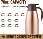 2pcs 70oz Thermal Coffee Carafe Coffee Pitcher, Insulated Stainless Steel Coffee Carafes for Keeping Hot Drinks, Double Walled Thermal Pot Dispenser for Coffee, Hot Water, Tea, Hot Beverage