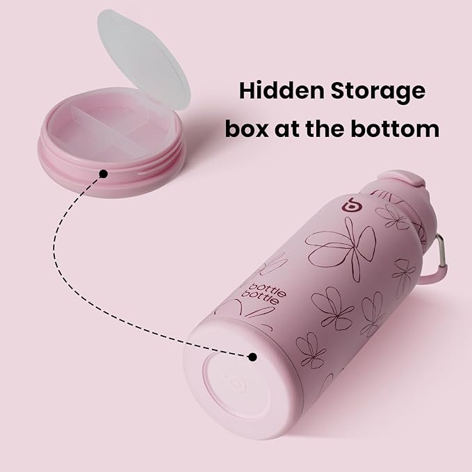 BOTTLE BOTTLE 32oz Insulated Water Bottle Stainless Steel Sport Water Bottle with Straw Dual-use Lid Design for Gym with Pill Box