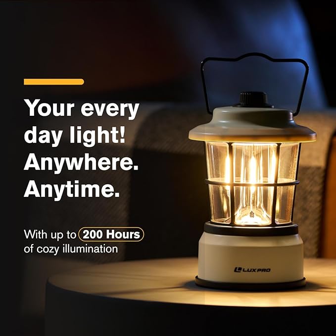 LUXPRO Retro LED Lantern - Battery-Powered Emergency Lantern - Water Resistant - Bright LED Lamp for Indoor & Outdoor Use - Use for Tents, Hiking or Hurricane Prep (Beige, Pack of 1)