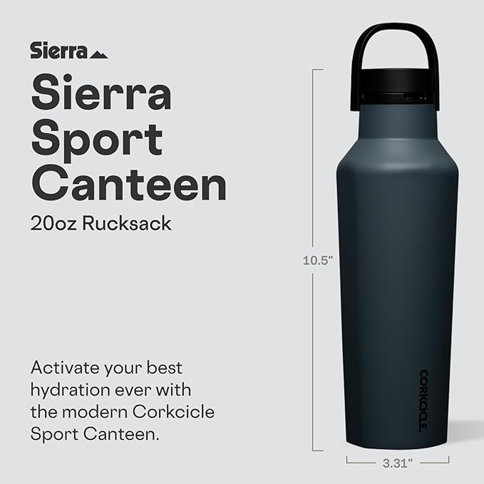 Corkcicle Sport Canteen - Keeps Drinks Cold 25 Hours - Stainless Steel Water Bottle - Triple-Insulated - Spill-Proof - Summer Drinkware Gift - Keeps Drinks Ice Cold - 20 oz - Rucksack