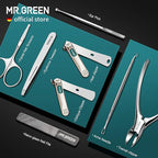 MR.GREEN Manicure Sets Pedicure Kits Stainless Steel Nail Clipper Personal Care Tools with PU Leather Case (Green)