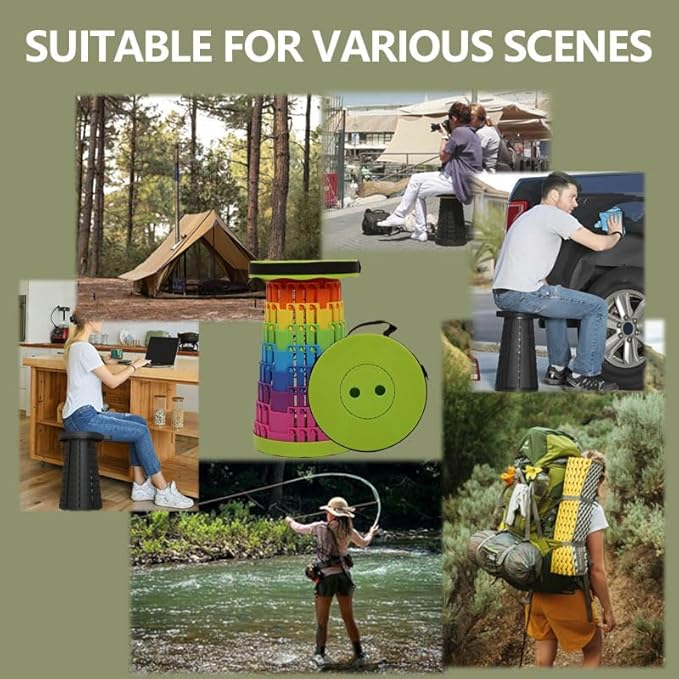 2025 Collapsible Stool Chair, Upgraded Folding Stool for Adults Lightweight, Sturdy, Adjustable, Portable, Foldable Seat Sturdy Stools for Outdoor Camping Fishing Hiking Gardening BBQ