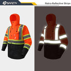 JKSafety Hi-Vis Reflective Safety Rain Jacket for Men Women Waterproof Rain Gears for Farming Fishing Work HV Rain Jacket with Inner Mesh Lining and Pockets (117A-OBlk XXL)