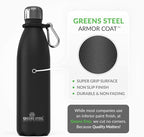 Greens Steel Stainless Steel Water Bottle - 17 oz, Black | Vacuum Insulated Double Wall with Screw Lid/Leak Proof | Thermal Travel Sports Canteen Coffee Flask