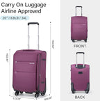 Hanke 20 Inch Expandable Carry On Luggage 22x14x9 Airline Approved Softside Suitcases with Wheels Lightweight Travel Luggage Rolling Suitcase with Lock for Men and Women.(Purple)