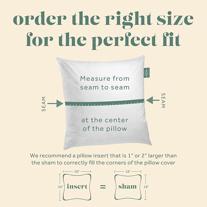 Decorative Throw Pillow Insert, Down and Feathers Fill, 100% Cotton Cover 233 Thread Count, Square Pillow Insert - Made in USA (20" x 20")