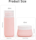 Travel Bottles for Toiletries 2oz 60ml 2 Pack + Cosmetic Jar 40ml 1.35oz Luxury Leather Pattern, Anti-slip Silicone Premium Refillable Bottle Set with Facial Brush for Gym Men Women, Pink