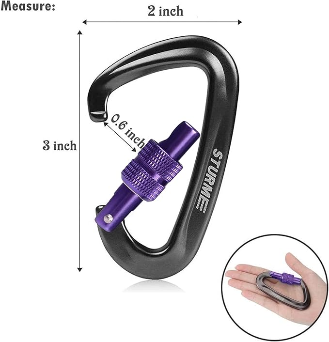 STURME Carabiner Clip 12KN Aluminium Wiregate Lightweight Heavy Duty Large Strong Durable D-Ring Hooks Spring Snap Link Keychain Clips Set for Hammock Improved Design 2022