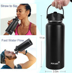 Water Bottle Insulated 32oz 40oz 64oz 128oz Straw Lid Spout Lid & 3 Lids, Leak Proof, Vacuum Insulated,Stainless Steel Water Bottle Wide Mouth for Sports, Gym or Office