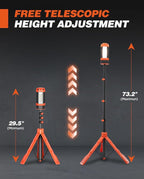 Saker Portable Camping Light with Stand 73.2" Rechargeable Work Light 800/3200 Lumen 4000/6500K Dimmable Emergency Flashlight for Garage, Outdoor Work, Power Outages, Fishing LD10 Orange