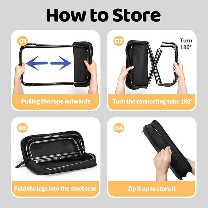 Portable Collapsible Stool & Folding Chair, Lightweight Portable Chair for Adults, Holds Up to 250LBS, Small Camping Stool for Hiking & Fishing