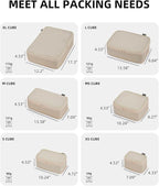 6 Set Compression Packing Cubes, Suitcase Storage Bags for Clothes and Travel Essentials (Classic Khaki)