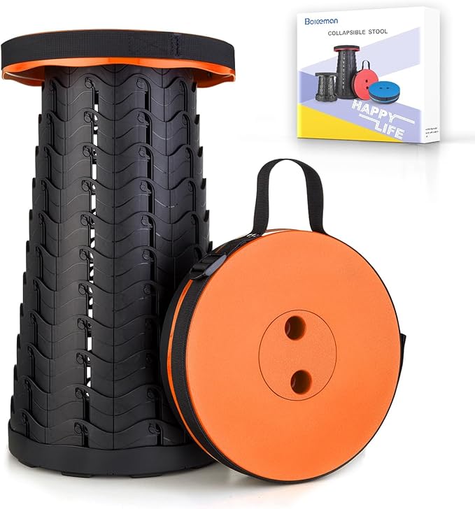 Boreeman Upgraded Folding Stool Lightweight Yet More Sturdy with Load Capacity 400lbs Portable Collapsible Stool for Camping Fishing Hiking BBQ (Orange)