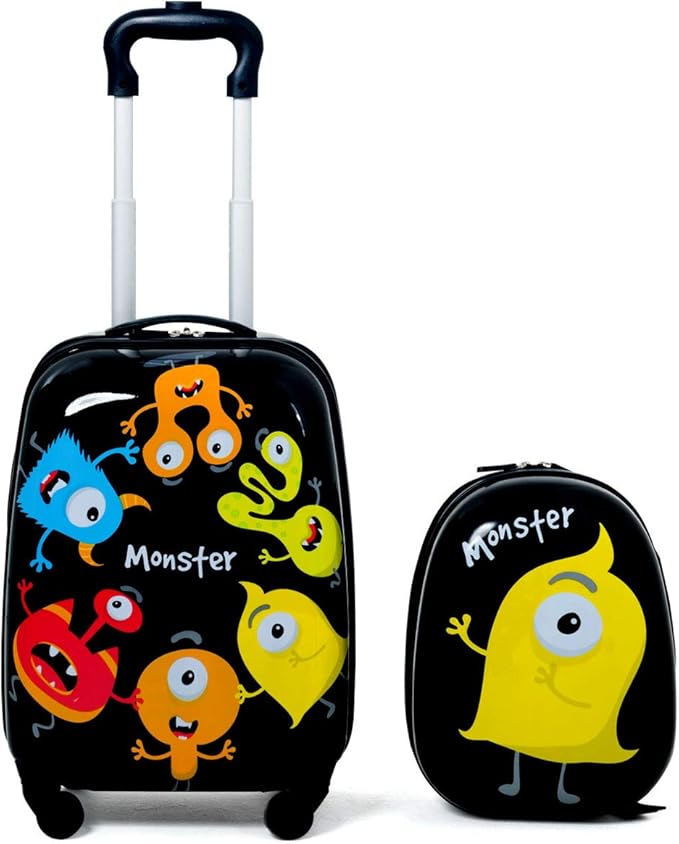 Goplus 2PC Kids Luggage, 12" & 16" Kids Carry On Luggage Set with 4 Spinner Wheels, Lightweight Rolling Spinner Suitcase for Children Toddlers Boys and Girls Travel
