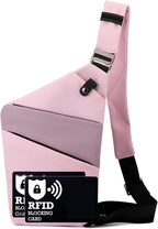 Anti Theft Crossbody Bags for Women Men, Multi-Pocket Shoulder Bag, Slim Sling Purse with 2 RFID Blocking Card (Right Shoulder-Pink Purple)