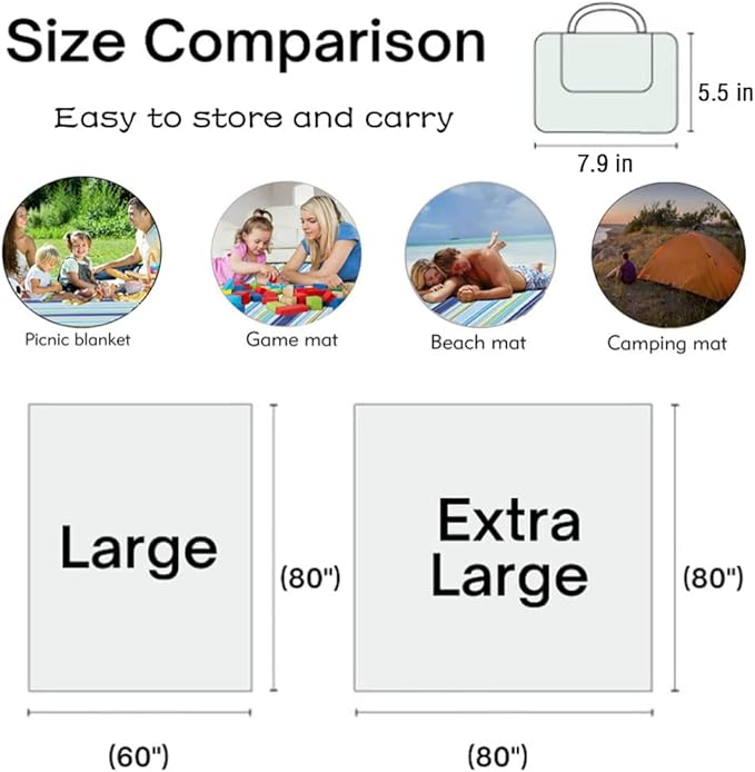 K Y KANGYUN 80x80 in Extra Large Picnic Blanket Outdoor Beach Blankets, Water-Resistant Foldable Sandproof Blankets Cute Picnic Mat for Beach, Camping Grass Lawn Park Mats (Tan Gingham)