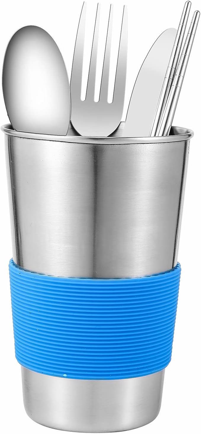 Outdoor Camping Mess Kit - 1 to 2 persons Camping Dishes Includes Cups, Bowls, Dishes, Knives, Forks, Spoons, Etc, Camping Dinnerware Set with Mesh Bag is Easy to Carry Camping Tableware Set