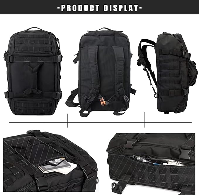 Miramrax Travel Duffle Bag Backpack for Men - Large Tactical Bags Weekender Gym Bag for Overnight Traveling Military Workout Deployment Sports (Black, 80L)