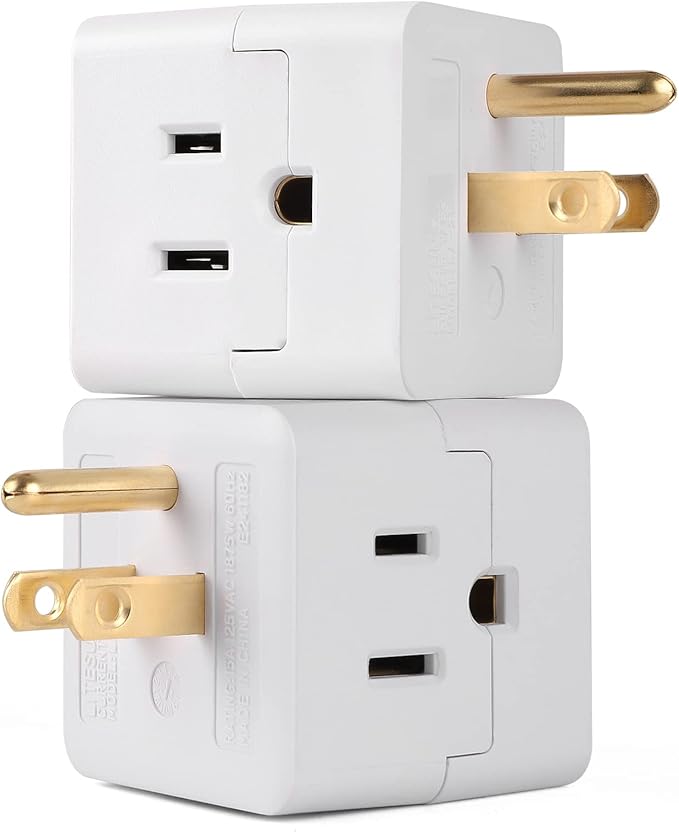 3 Outlet Wall Adapter UL Listed 3 Outlet Power Cube Tap, 3-Prong Outlet Splitter, Multi Plug Outlet Grounded Indoor, 3 Way Plug Adapter, Outlet Extender for Home or Travel (White, 3 Pack)