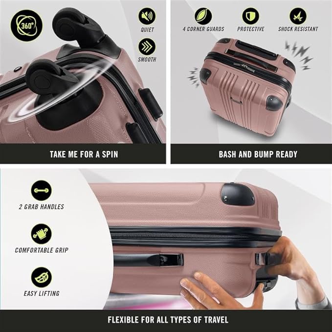 Kenneth Cole REACTION Out of Bounds Lightweight Hardshell 4-Wheel Spinner Luggage, Rose Gold, 2-Piece Set (20" & 28")