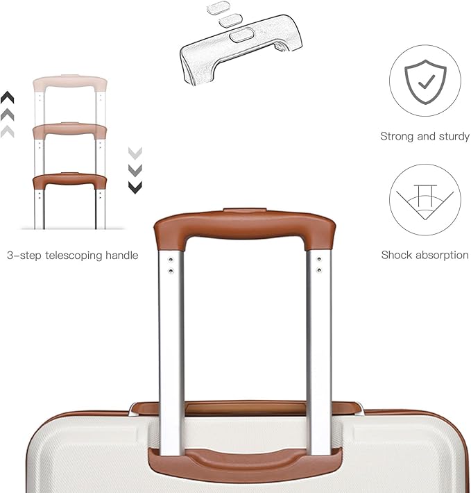 Kono Carry On Luggage Set Lightweight Airline Approved Carry On Suitcase with TSA Lock Spinner Wheels Durable Luggage Hardside Cream White